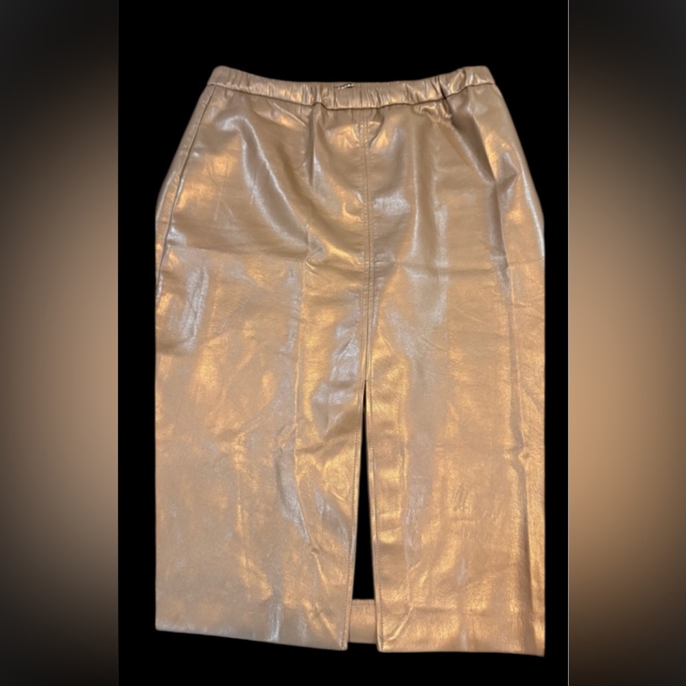 Tahari green faux Leather Skirt